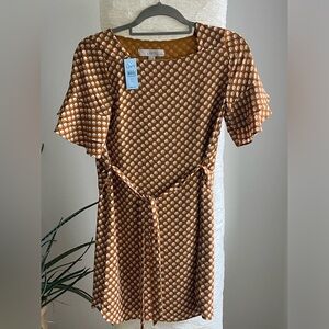 NWT - LOFT Petite Browm/Orange Print Boho dress